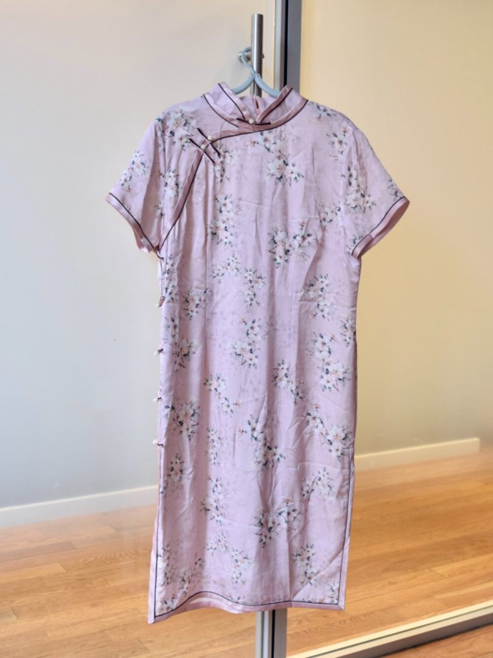 Pink White Flower Qipao Midi Dress - Chinese Traditional Cheongsam